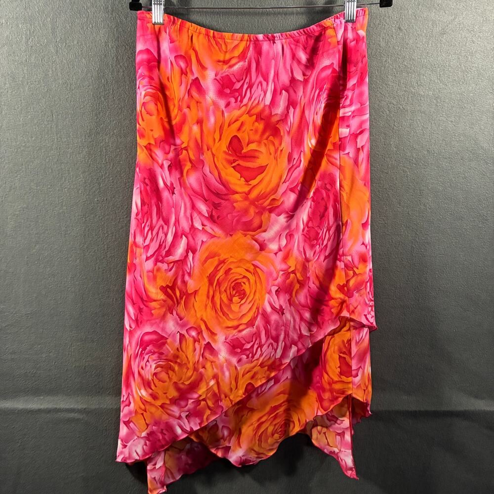 VTG y2k women midi skirt 16 pink fairy asymmetrical flowers dainty feminine